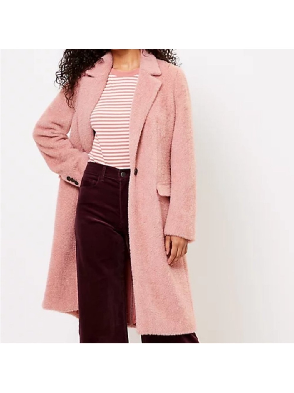 LOFT Pink Herringbone Coat